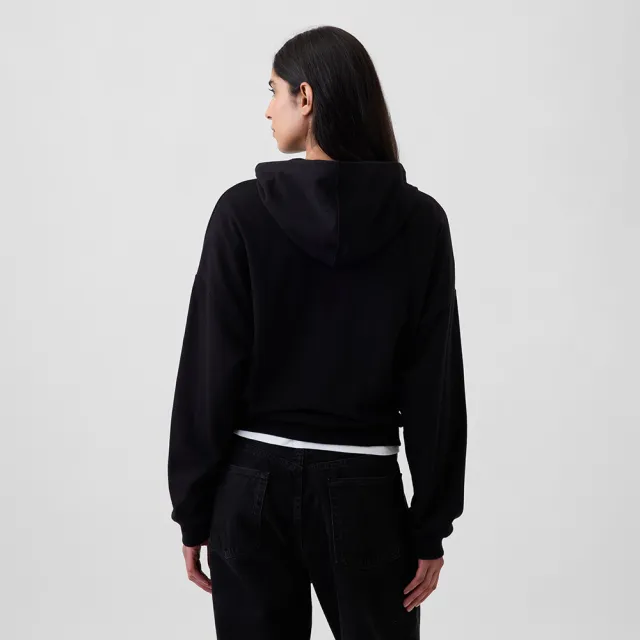 【GAP】寬鬆Gap Logo法式毛圈布連帽T-黑色(911052)
