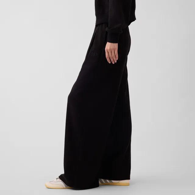 【GAP】VintageSoft中腰毛圈布打褶寬鬆運動褲-黑色(910972)
