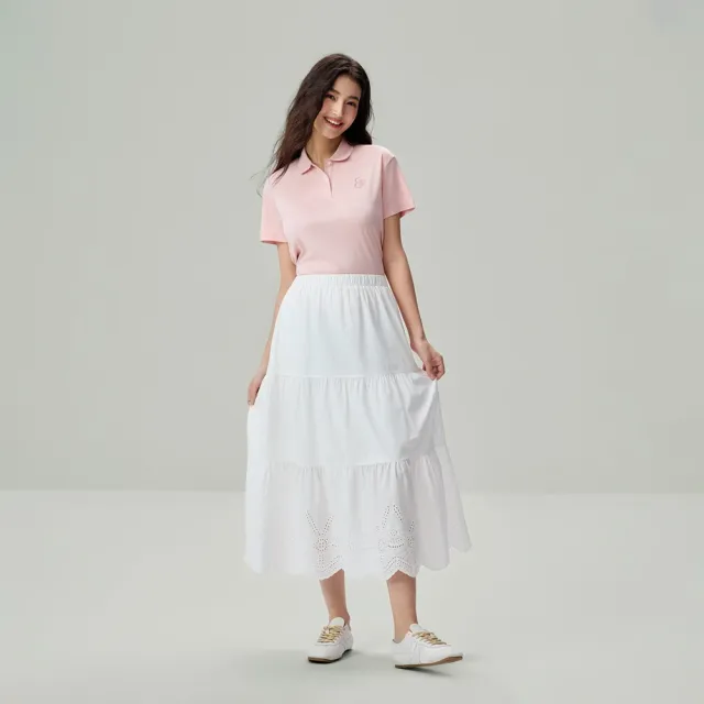 【GIORDANO 佐丹奴】女裝質感刺繡花邊蛋糕長裙(02 皎白)