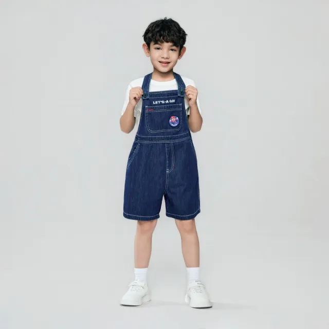 【GIORDANO 佐丹奴】童裝印花吊帶褲 超級瑪利歐銀河電影版系列(80 靛藍)