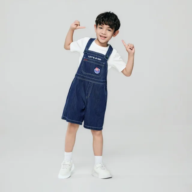 【GIORDANO 佐丹奴】童裝印花吊帶褲 超級瑪利歐銀河電影版系列(80 靛藍)