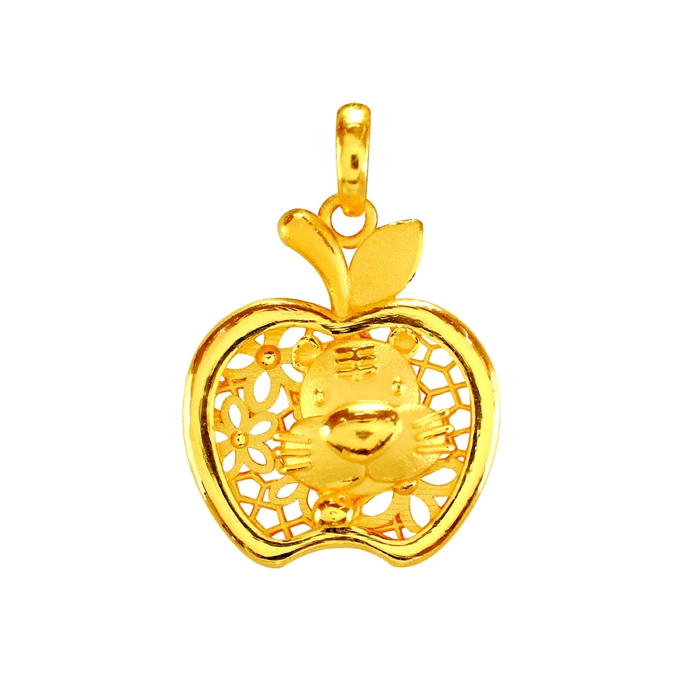【2sweet 甜蜜約定】純金金飾12生肖金蘋果平安虎墜飾-約重1.22錢(寶寶彌月禮 金飾 送禮)