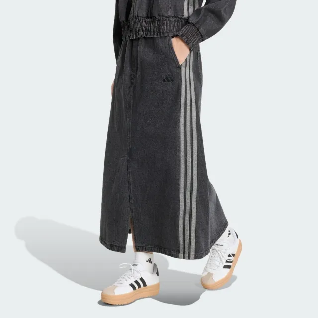【adidas 愛迪達】長裙 女 運動裙 丹寧 亞規 ST DNM WSH SK 水洗黑 KV0623(L5245)