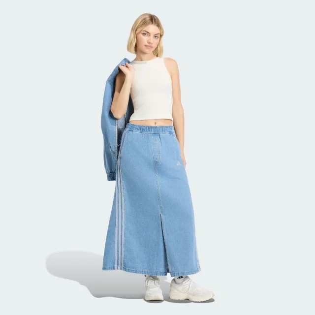 【adidas 愛迪達】長裙 女 運動裙 丹寧 亞規 ST DNM WSH SK 水洗藍 KV0622(L5244)