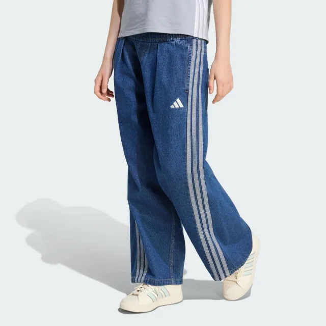 【adidas 愛迪達】長褲 女 休閒褲 丹寧 寬鬆版型 亞規 ST DNM WSH PT 深藍 KV0618(L5242)
