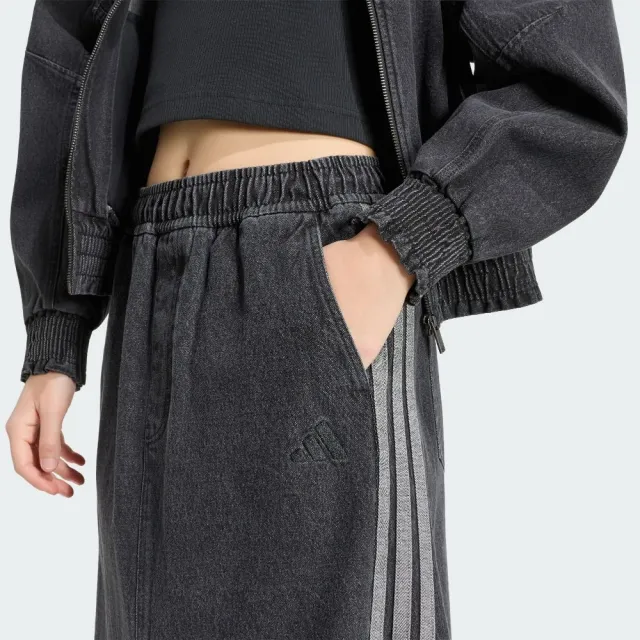 【adidas 愛迪達】長裙 女 運動裙 丹寧 亞規 ST DNM WSH SK 水洗黑 KV0623