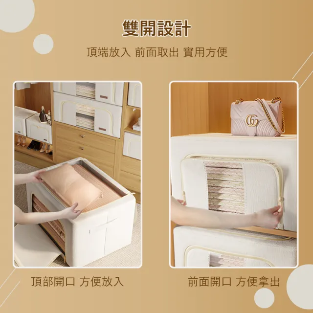 【樂邦】100L帆布雙開鋼架收納箱/4入(摺疊 衣服整理 衣物整理 整理箱)