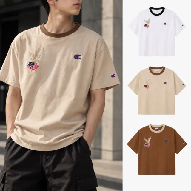 【Champion】官方直營 男款-CASUAL 寬版刺繡短袖TEE-白色 (C3-D314-020 日規)