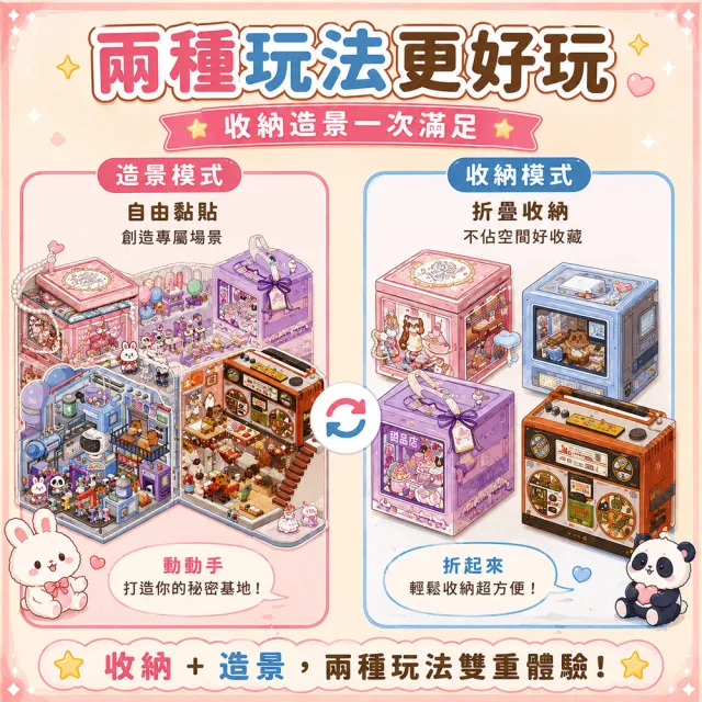 【明日工作室】3D造景貼紙夢工廠 立體可折疊  珠寶/辦公室/甜品店/收音機 主題造景4款組