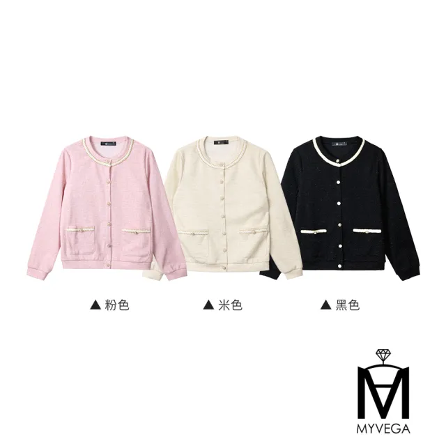 【MYVEGA 麥雪爾】MA假兩件式小香風金絲線長袖上衣-共三色(日系/女上衣/小香風)