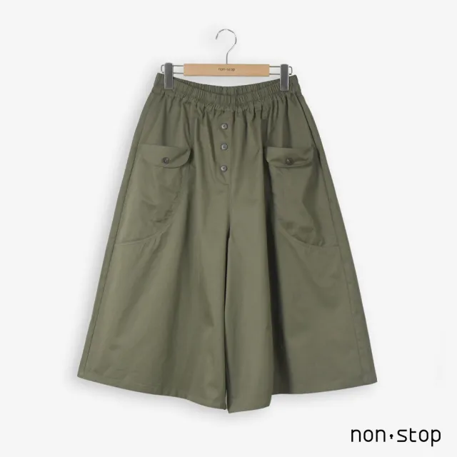【non-stop】工裝釦飾口袋寬版七分褲-2色