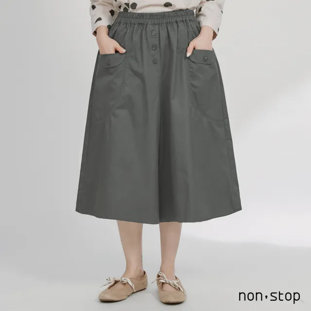 【non-stop】工裝釦飾口袋寬版七分褲-2色