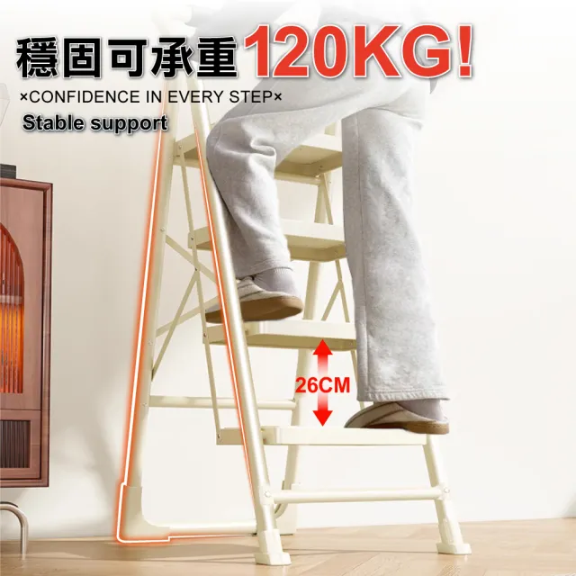 【ONE HOUSE】穩固加寬安全折疊人字梯_四階(折疊梯子 家用梯 A字梯 五層梯 梯子 工作梯)