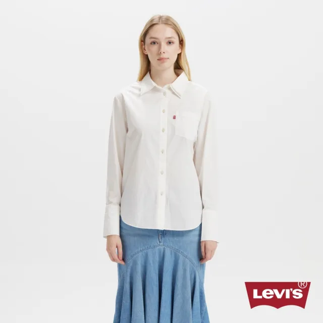【LEVIS】長袖襯衫 雙層領 素面襯衫 白襯衫 女款 上衣 熱賣單品 003TU-0000