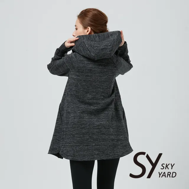 【SKY YARD】休閒雪花底紋長版連帽外套-黑色