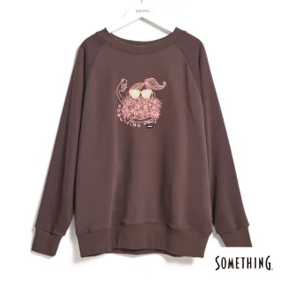 【SOMETHING】女裝 寬版刷毛厚長袖T恤(深咖啡)