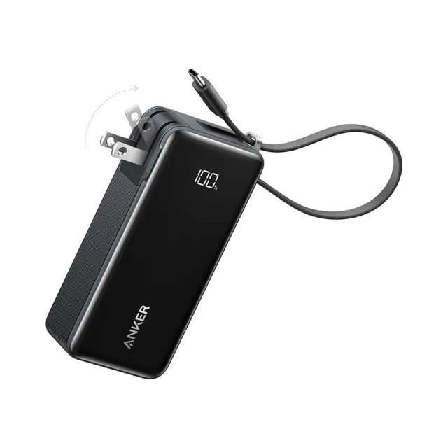 【Anker】官方授權直營 A1637 行動電源 10000mAh 30W 三合一自帶線自帶插頭(黑/白 Wh標示/螢幕顯示)