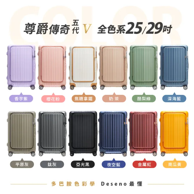 【Deseno 笛森諾】含箱套_尊爵傳奇V-25吋前開可擴充拉鍊行李箱(多色任選)