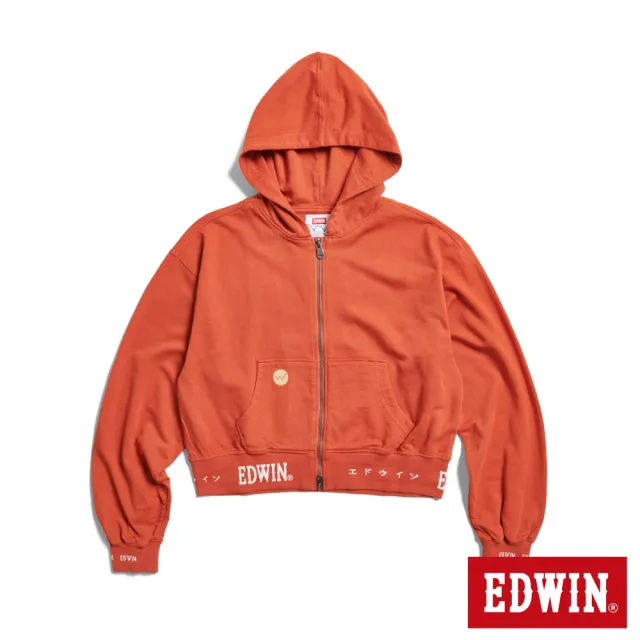 【EDWIN】女裝 短版連帽長袖外套(中灰桔)