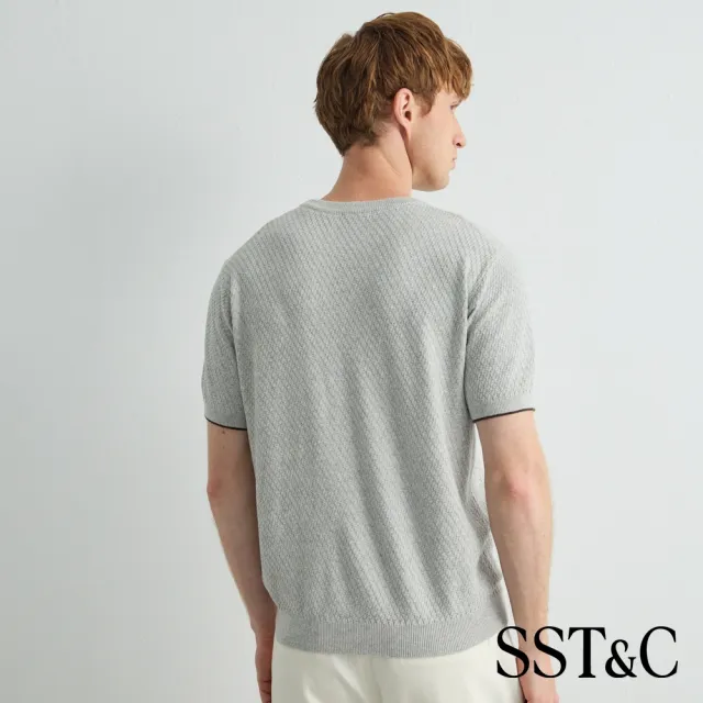 【SST&C】男裝_淺霧灰撞色袖口短袖針織衫81126917008(限時85折)
