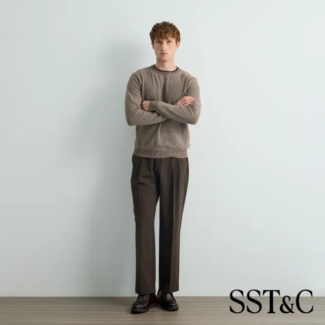 【SST&C】男裝_深咖色雙層撞色圓領針織上衣81126917013(限時85折)