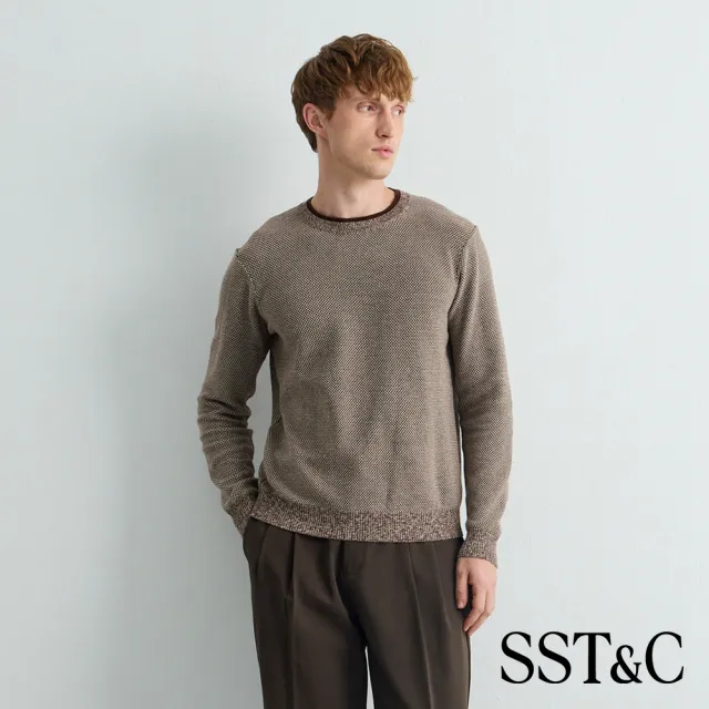 【SST&C】男裝_深咖色雙層撞色圓領針織上衣81126917013(限時85折)