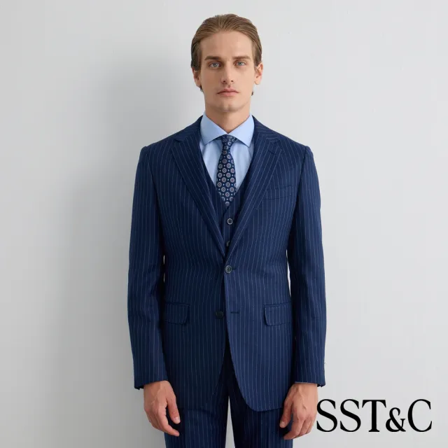 【SST&C】男款_藍紅幾何圖案紋理窄版真絲領帶81126926019(限時85折)