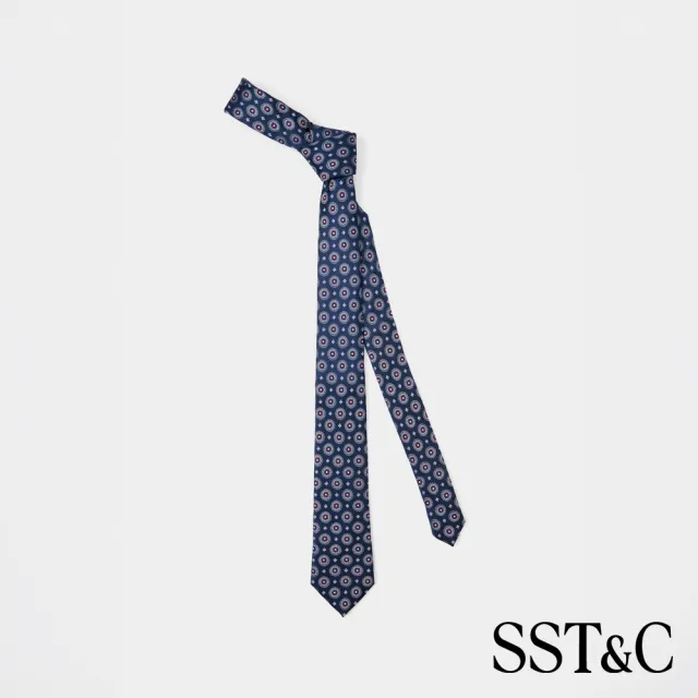 【SST&C】男款_藍紅幾何圖案紋理窄版真絲領帶81126926019(限時85折)