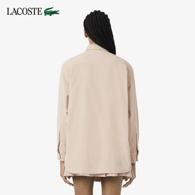 【LACOSTE】女款-寬鬆燈芯絨長袖襯衫外套(奶茶色)