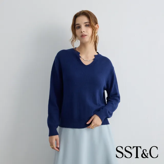 【SST&C】女裝_寶藍領口墜飾羊毛針織上衣82126917013(限時85折)