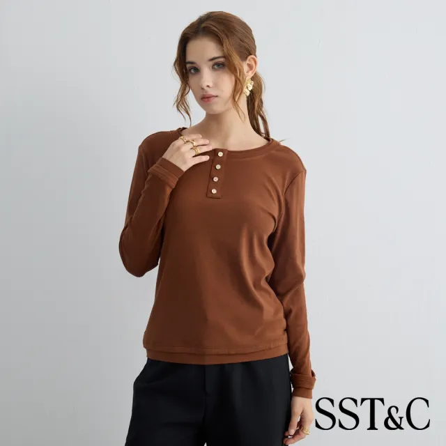 【SST&C】女裝_焦糖棕雙層飾邊長袖T恤82126919007(限時85折)