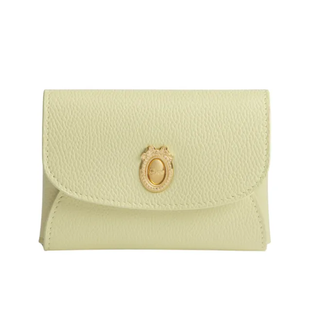 【Dior 迪奧】Medaillon Daylily 粒面小牛皮 信封式 皮夾 卡夾 零錢包 含羞草黃色 S2222QGME_042