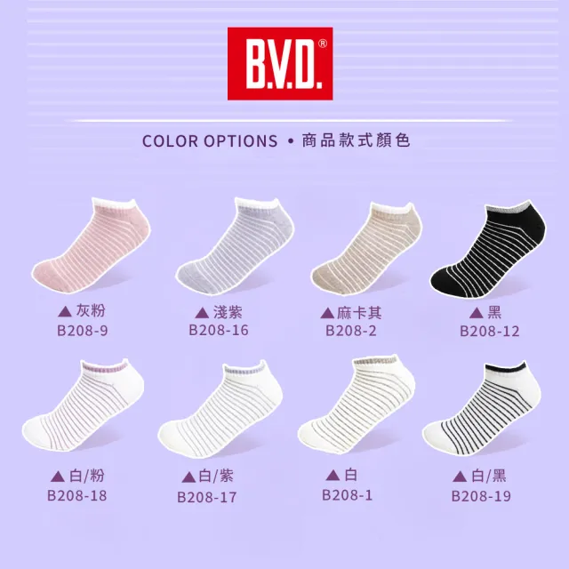 【BVD】6件組-條紋毛巾底女踝襪(B208 吸汗透氣 舒適柔軟 女襪)