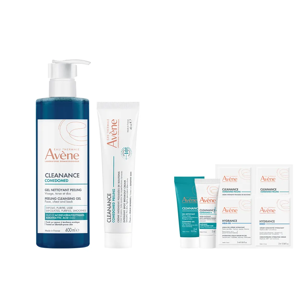 【Avene 雅漾】官方直營  煥亮淨痘速效組(雙酸角質煥亮潔膚露400ml+A醛淨痘精華40ml)