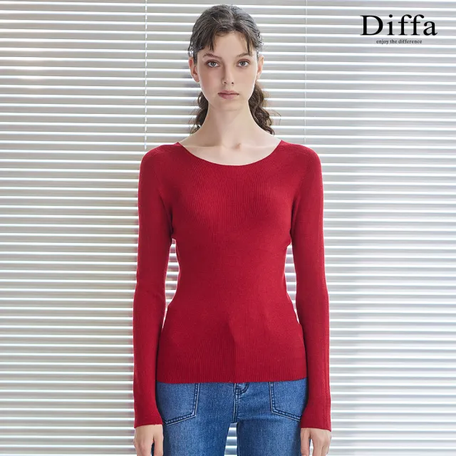 【Diffa】圓領無縫線衫-女