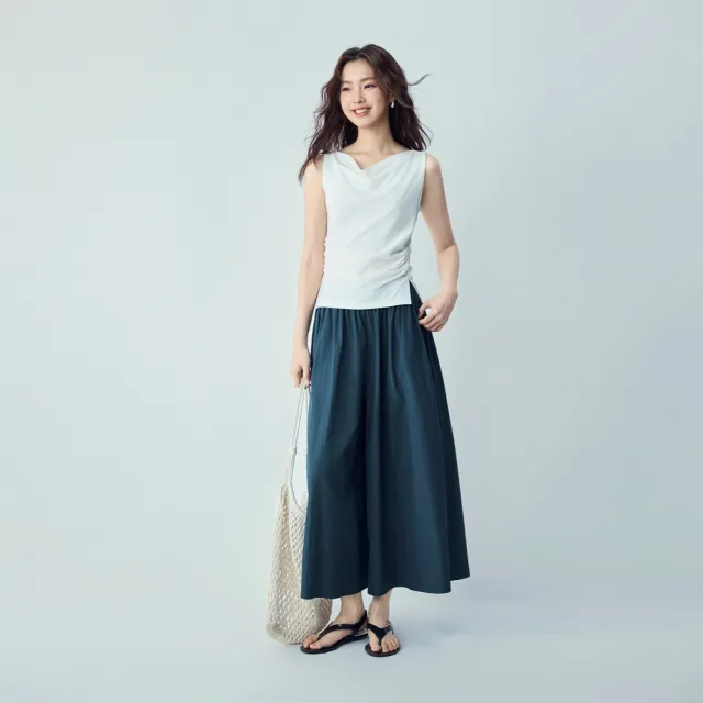【GIORDANO 佐丹奴】女裝收褶鬆緊腰八分寬褲裙(多色任選)