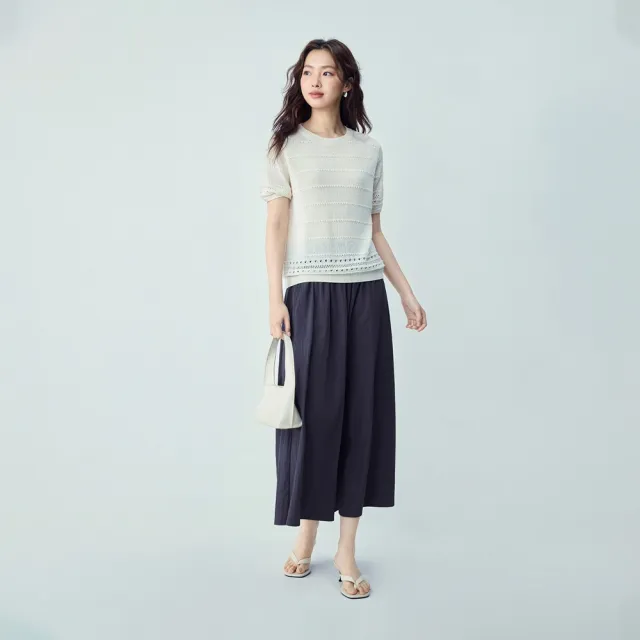 【GIORDANO 佐丹奴】女裝收褶鬆緊腰八分寬褲裙(多色任選)