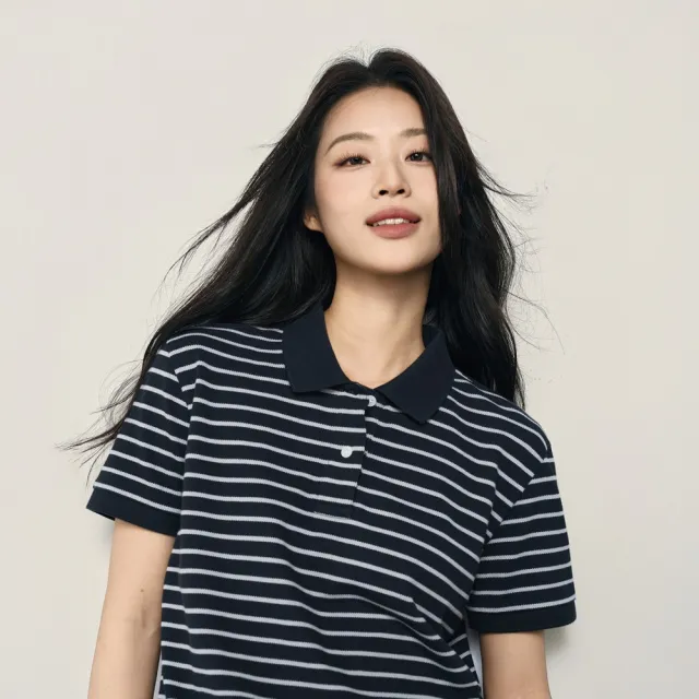 【GIORDANO 佐丹奴】韓系選品 女裝純棉撞色條紋短袖POLO衫(多色任選)