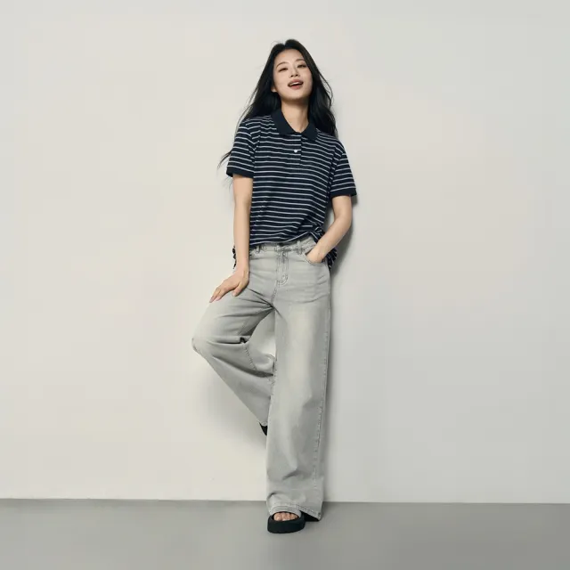 【GIORDANO 佐丹奴】韓系選品 女裝純棉撞色條紋短袖POLO衫(多色任選)