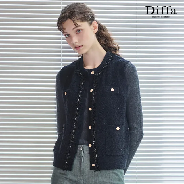 【Diffa】小香風格紋貼袋線衫-女