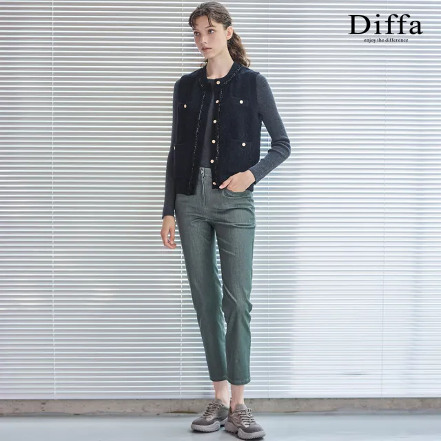 【Diffa】小香風格紋貼袋線衫-女