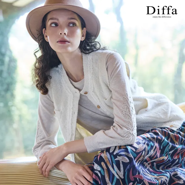 【Diffa】小香風格紋貼袋線衫-女