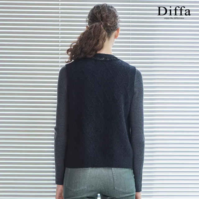【Diffa】小香風格紋貼袋線衫-女