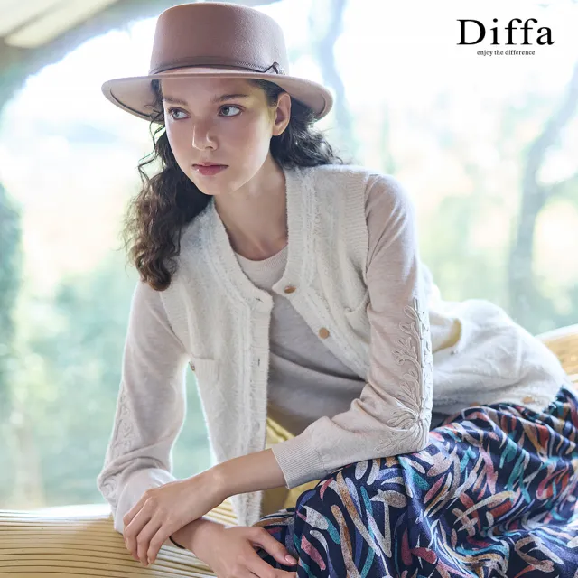 【Diffa】小香風格紋貼袋線衫-女