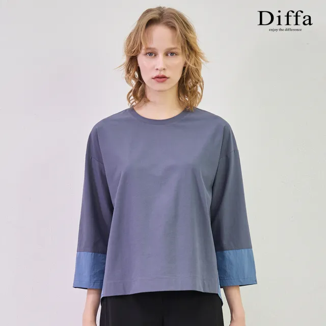 【Diffa】異素材拼接落肩設計針織衫-女