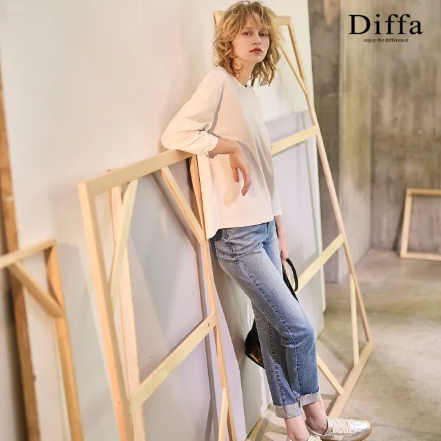 【Diffa】異素材拼接落肩設計針織衫-女
