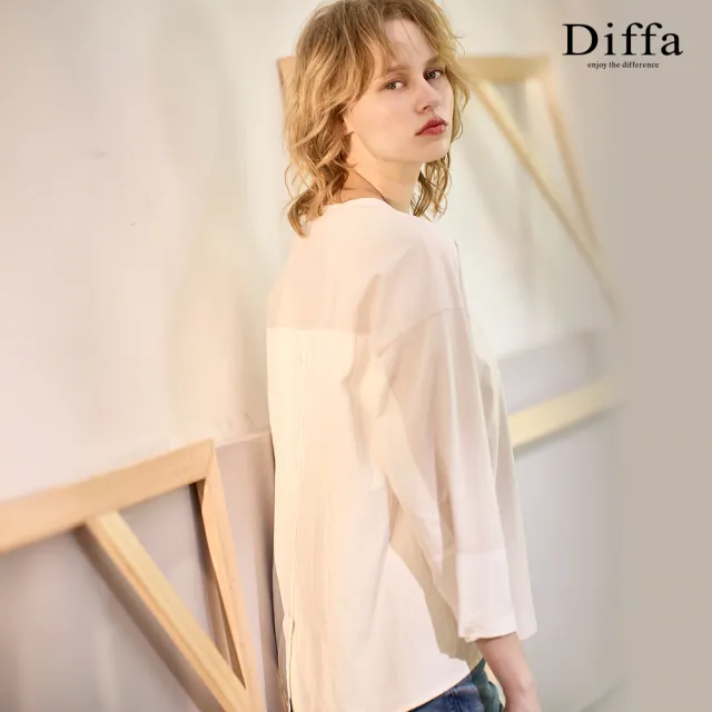 【Diffa】異素材拼接落肩設計針織衫-女
