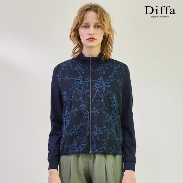 【Diffa】異素材拼接立領拉鍊式外套-女