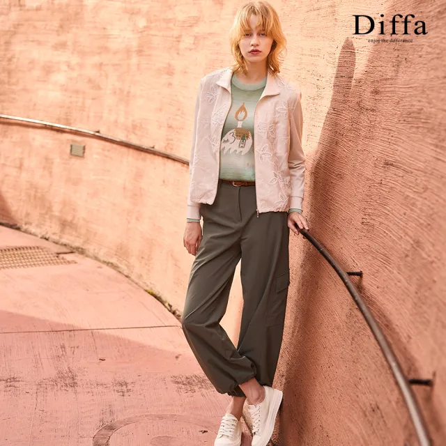 【Diffa】異素材拼接立領拉鍊式外套-女