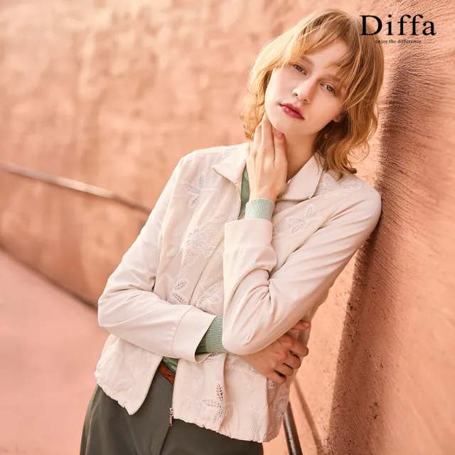 【Diffa】異素材拼接立領拉鍊式外套-女